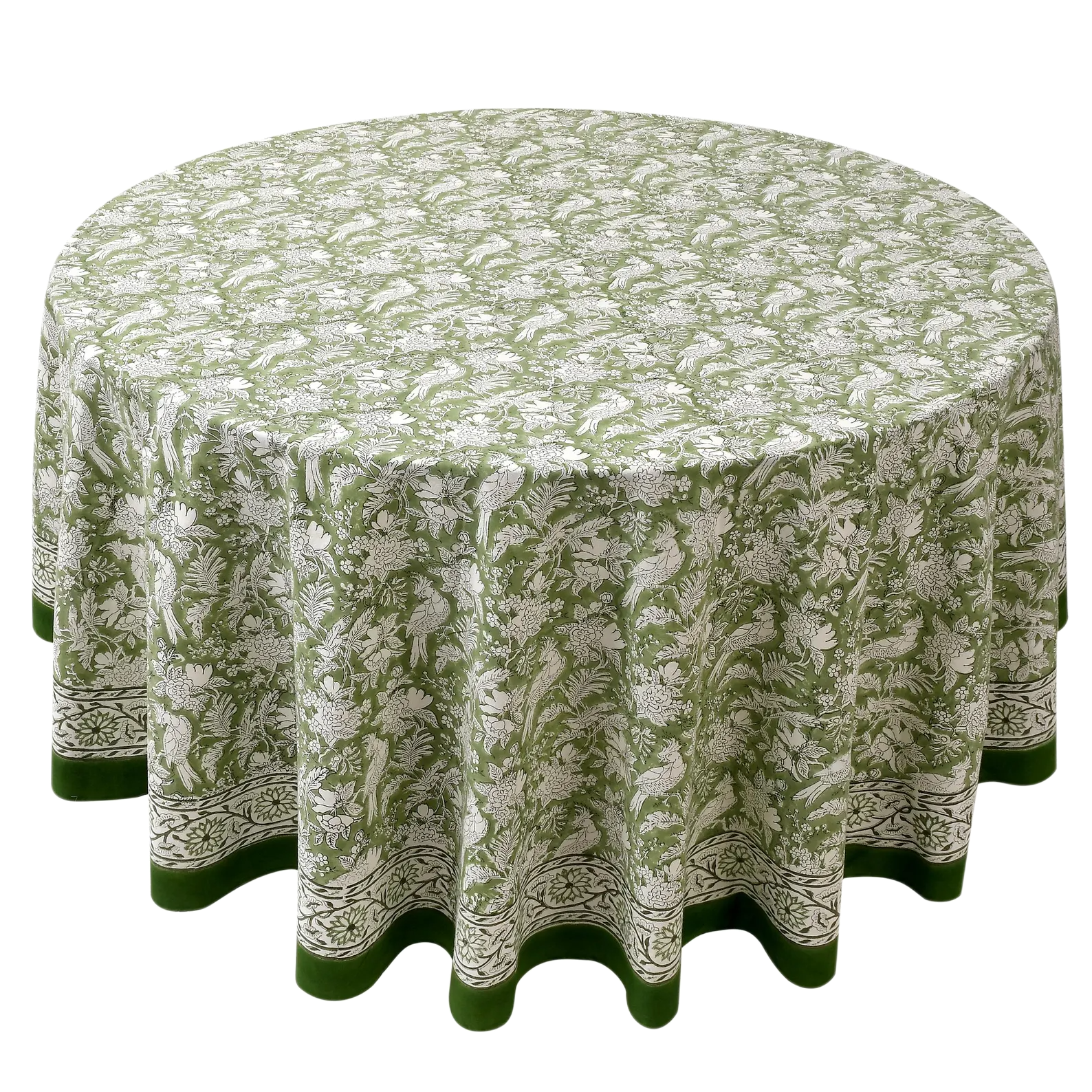 Round Green Block Print Table Cloth