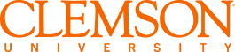 Clemson University logo in orange text.