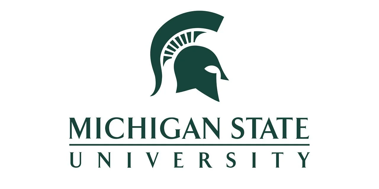 Michigan State University logo featuring a Spartan helmet icon and university name.