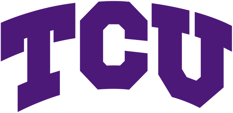 The logo features the word 'TCU' in bold, purple, block-style letters with a slight curve against a black background.