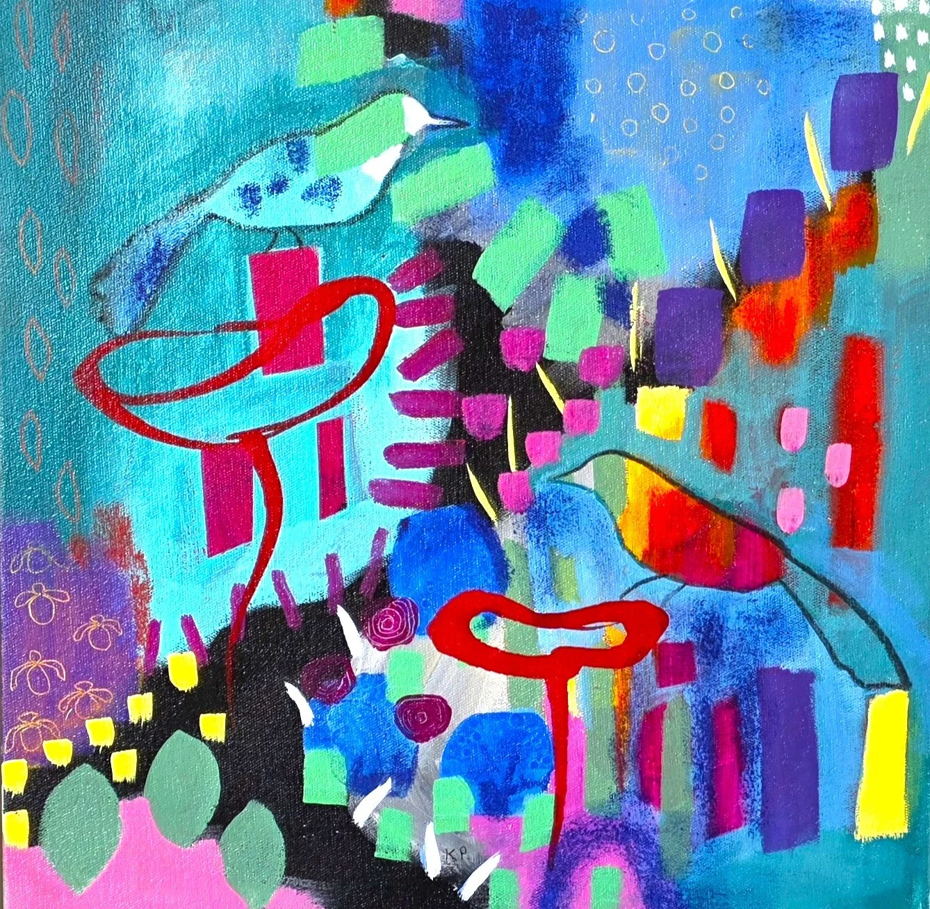 Bird Chatter - original acrylic painting with frame 33cm*33cm (Copy) (Copy)