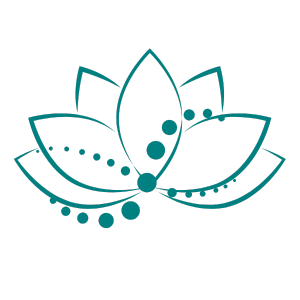 Stylized blue lotus flower outline with dotted curved lines