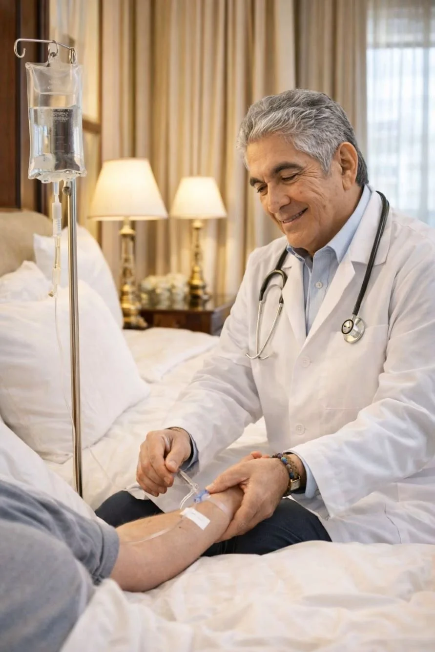 Dr. José J. Valencia providing regenerative stem cell therapy treatment to a patient in San Miguel de Allende, Mexico