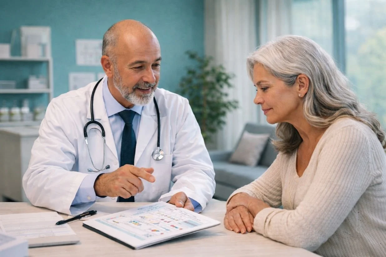 Doctor consulting patient about personalized regenerative medicine treatment