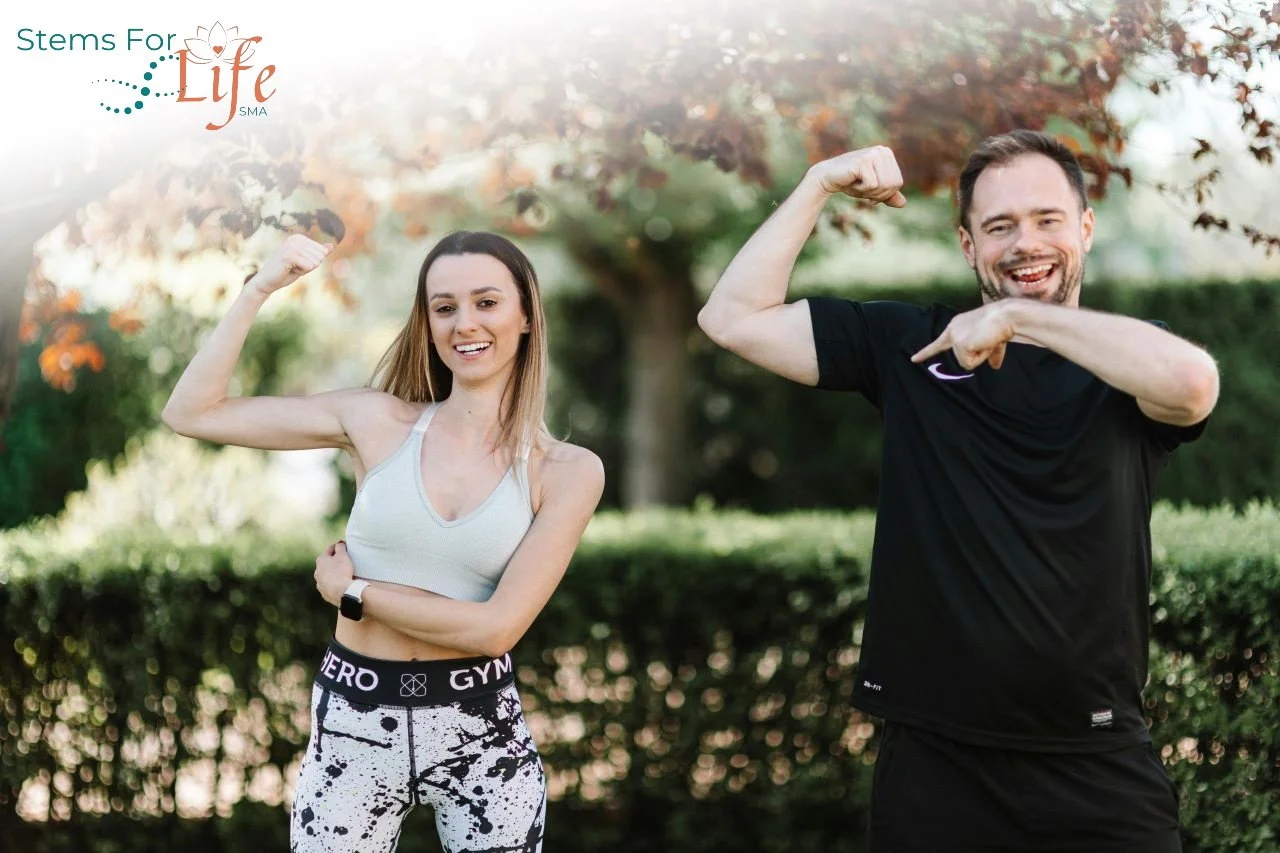 stems for life logo sporty couple outdoors