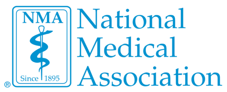 Logo of the National Medical Association with a blue caduceus, the words "Since 1895" and the organization's name.