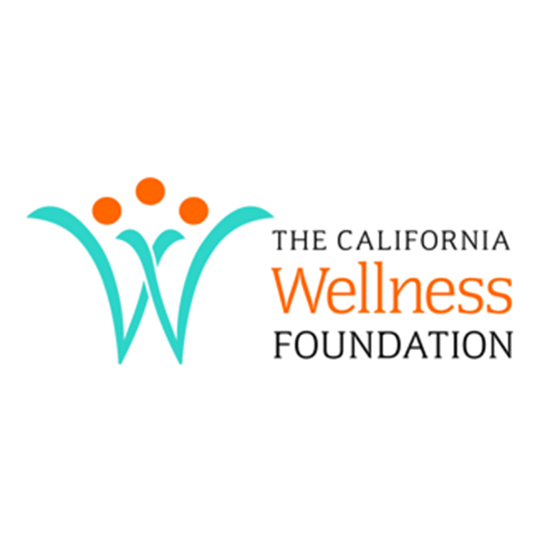 Logo of The California Wellness Foundation with stylized blue 'W' and orange dots, and text 'The California Wellness Foundation' with 'Wellness' in orange.