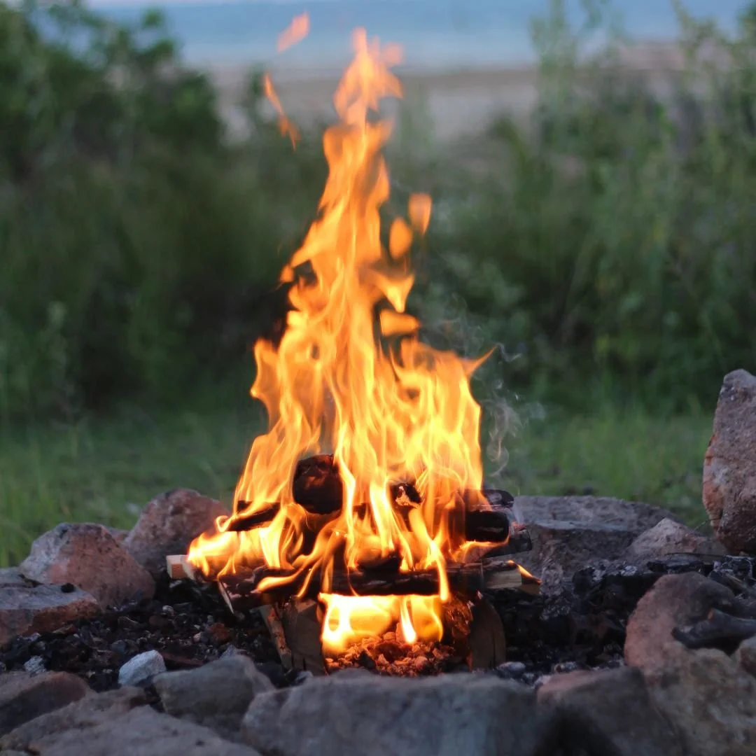 Campfire surrounded by stones