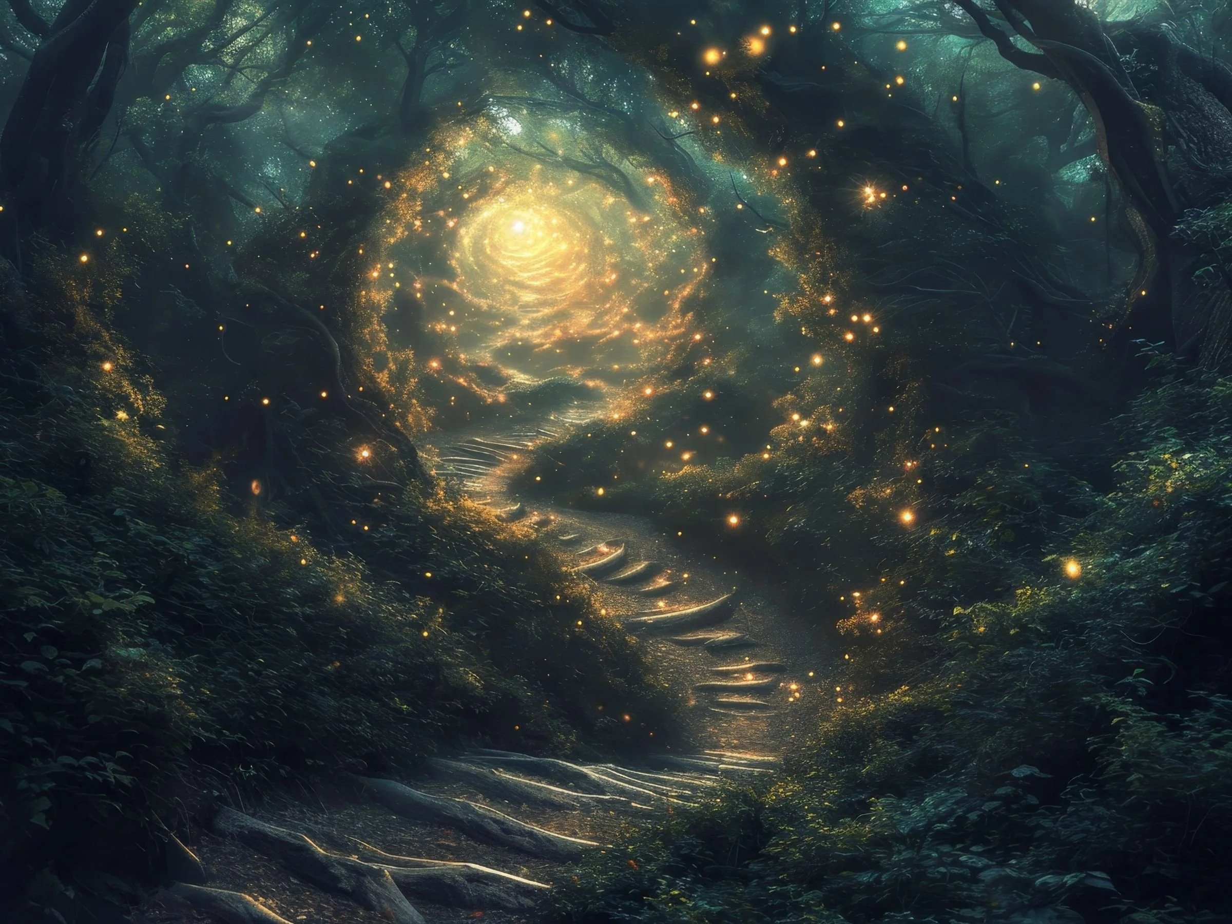 Starlit path in the forest