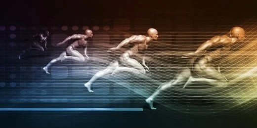 Sequential motion blur image of a sprinter starting race