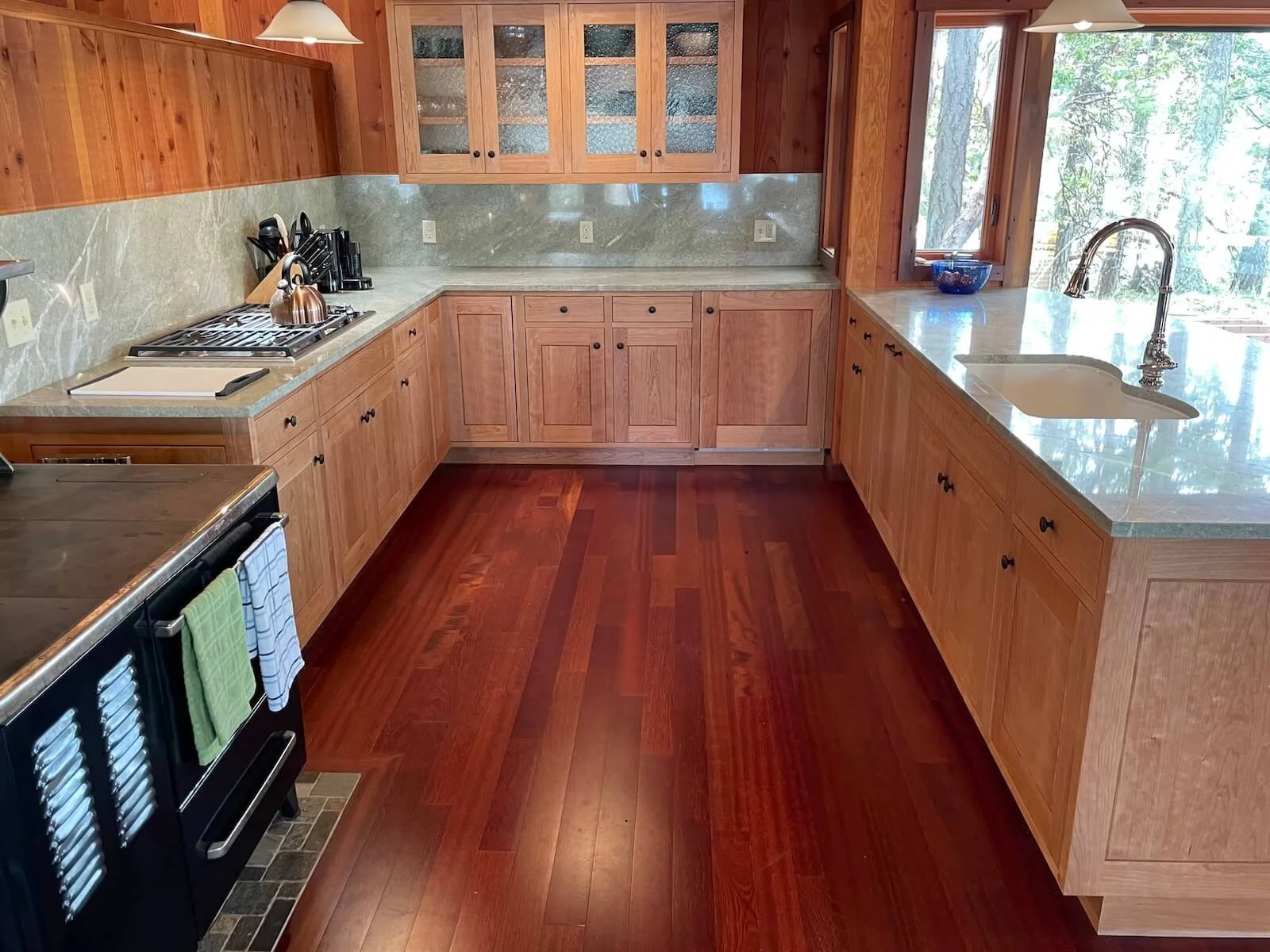 Solid cherry cabinets with Glass doored uppers