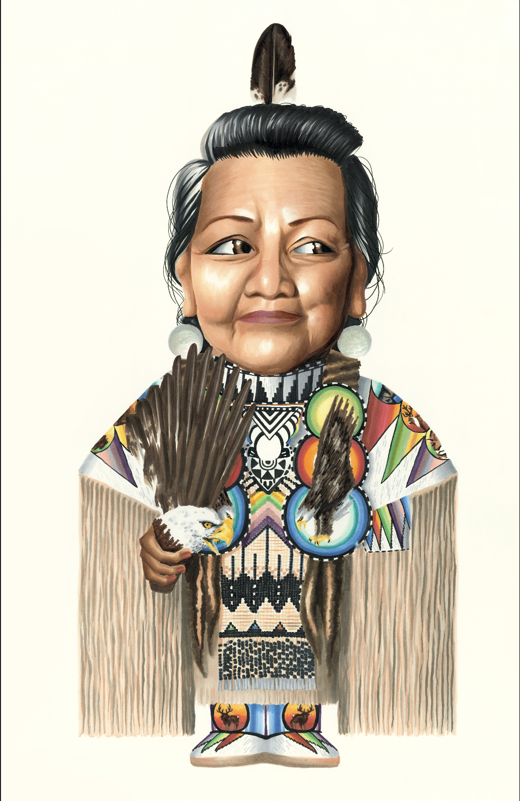 This piece is dedicated to my mom, Ione Yellowjohn — artist, beader, and my biggest inspiration. I’ve drawn her many times, but this one means the most, created during my first Artist in Residency at the Institute of American Indian Arts, where it al