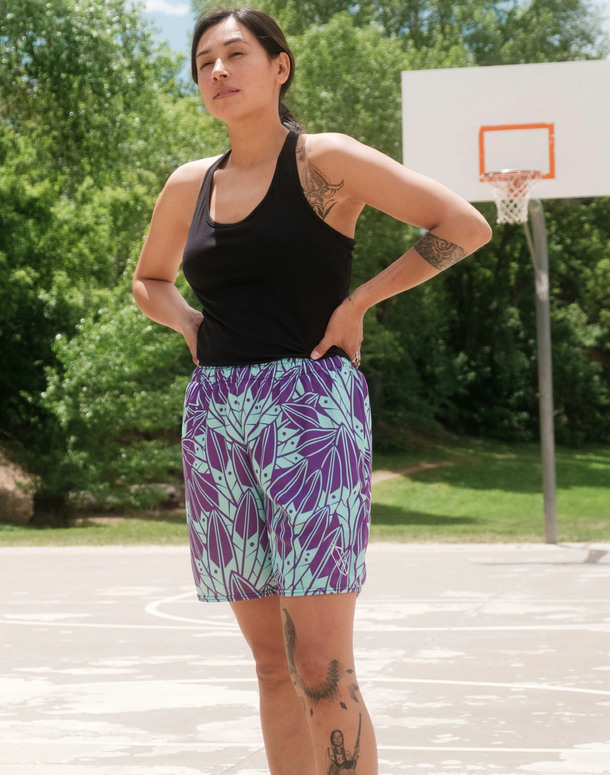 Retro Feathers Mesh Shorts