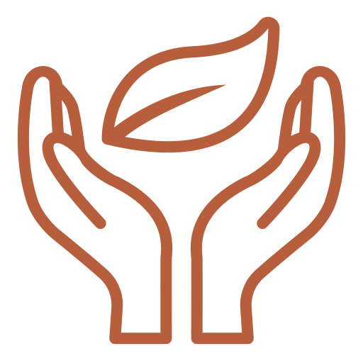 Illustration of two hands holding a leaf, indicating environmental care or sustainability.