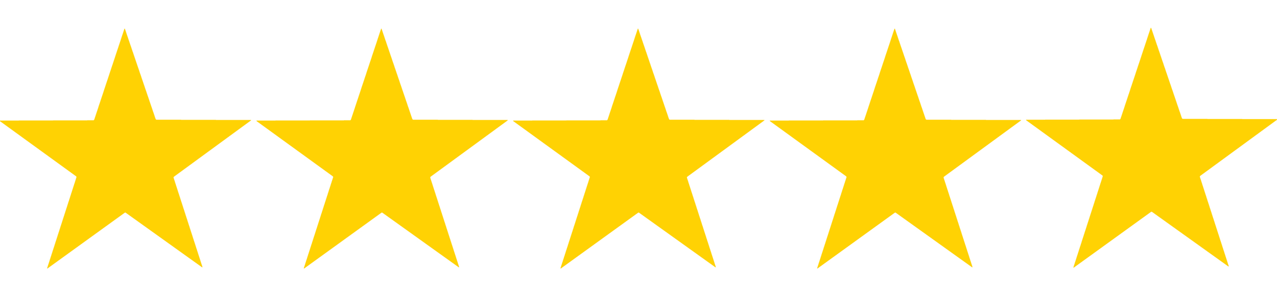 Six yellow stars arranged in a horizontal row on a white background.