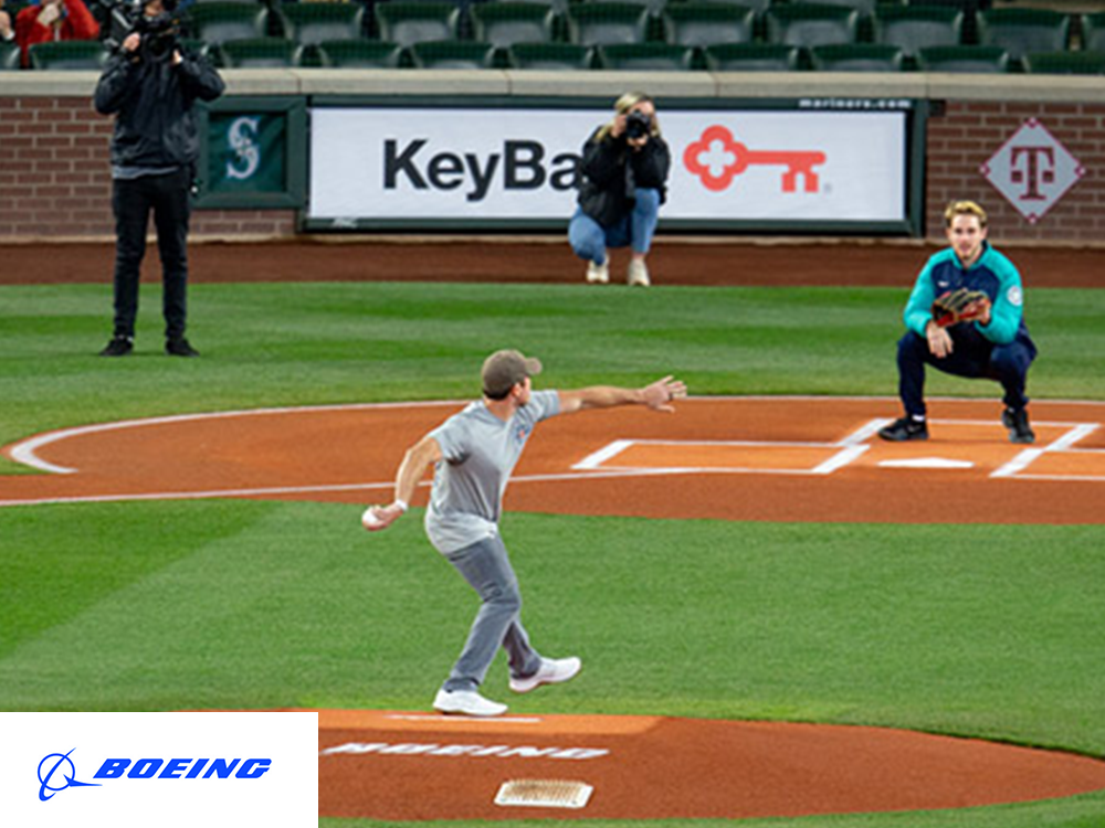 Boeing Veterans Engagement Team (BVET) honors the U.S. flag at Seattle Mariners Game