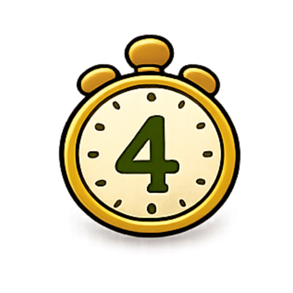 A yellow alarm clock showing the number 4 in the center.