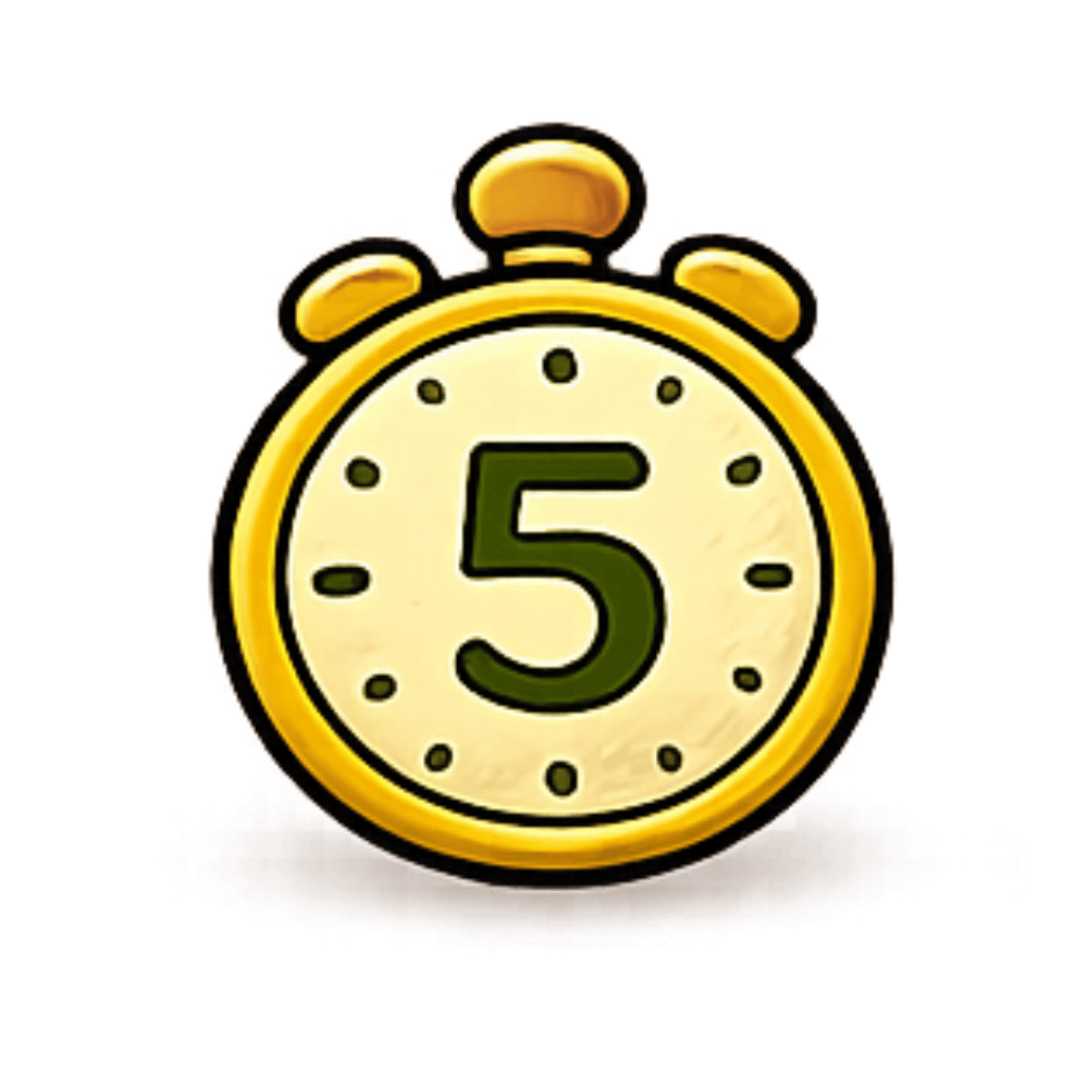 Animated clock showing the number 5 in the center, with a yellow border and black outlines.