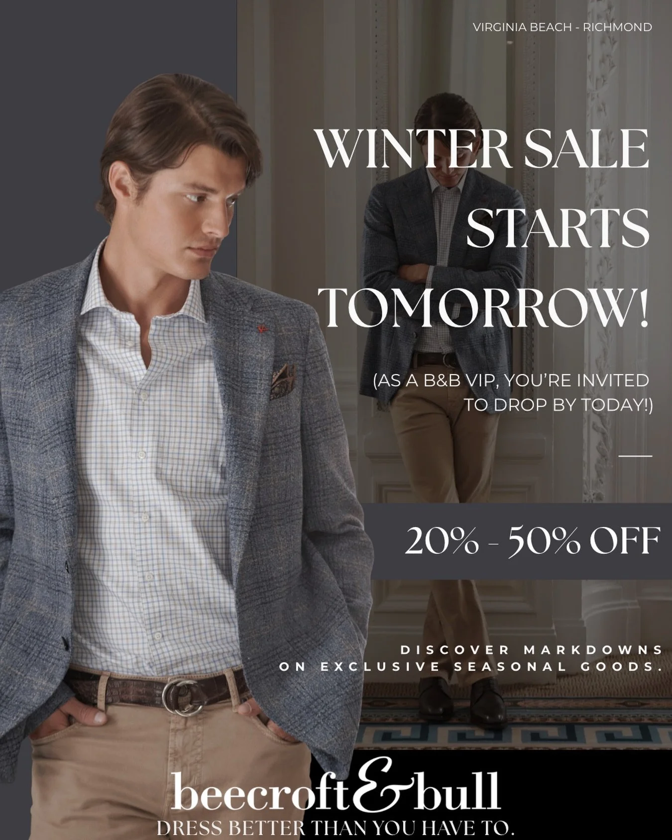 Winter Sale starts tomorrow!&nbsp;(As a VIP, shop today!) ✨

#dressbetterthanyouhaveto #WinterSale #mensfashion #shoplocalrva #VirginiaBeachStyle @shopsathilltop