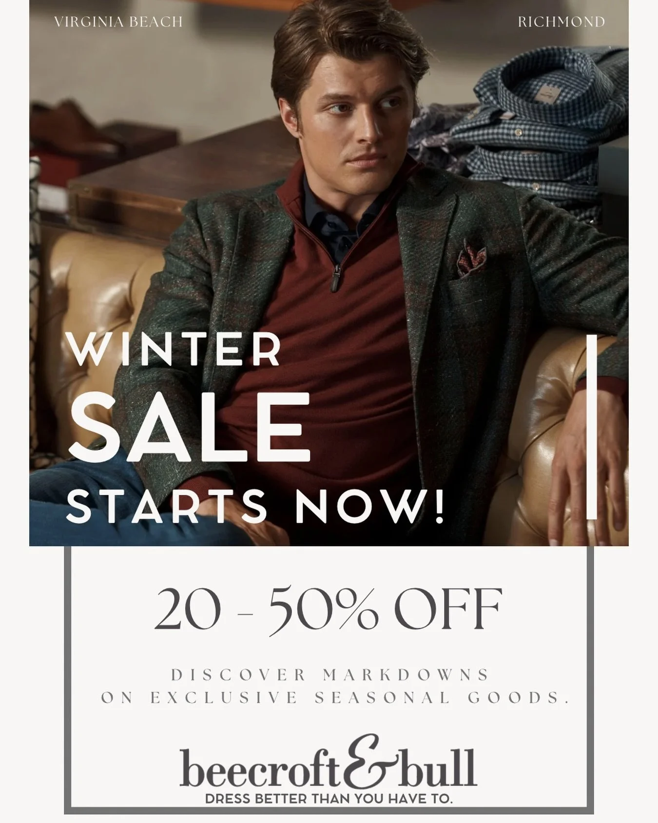 WINTER SALE STARTS NOW!✨✨

#WinterSale #dressbetterthanyouhaveto #RichmondShopping 
#VirginiaBeachShopping
