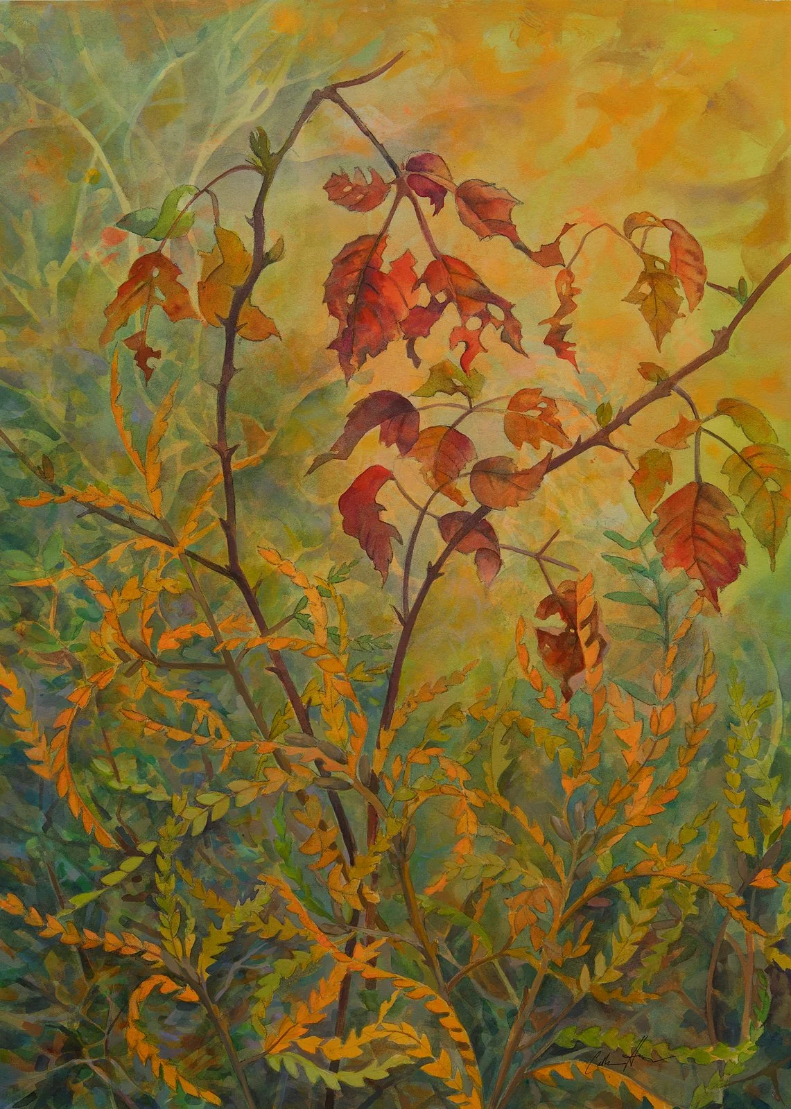 "Sweet Fern & Blackberries"  (Original sold - 
Limited series 14 x19.5 inch giclee prints available.) 