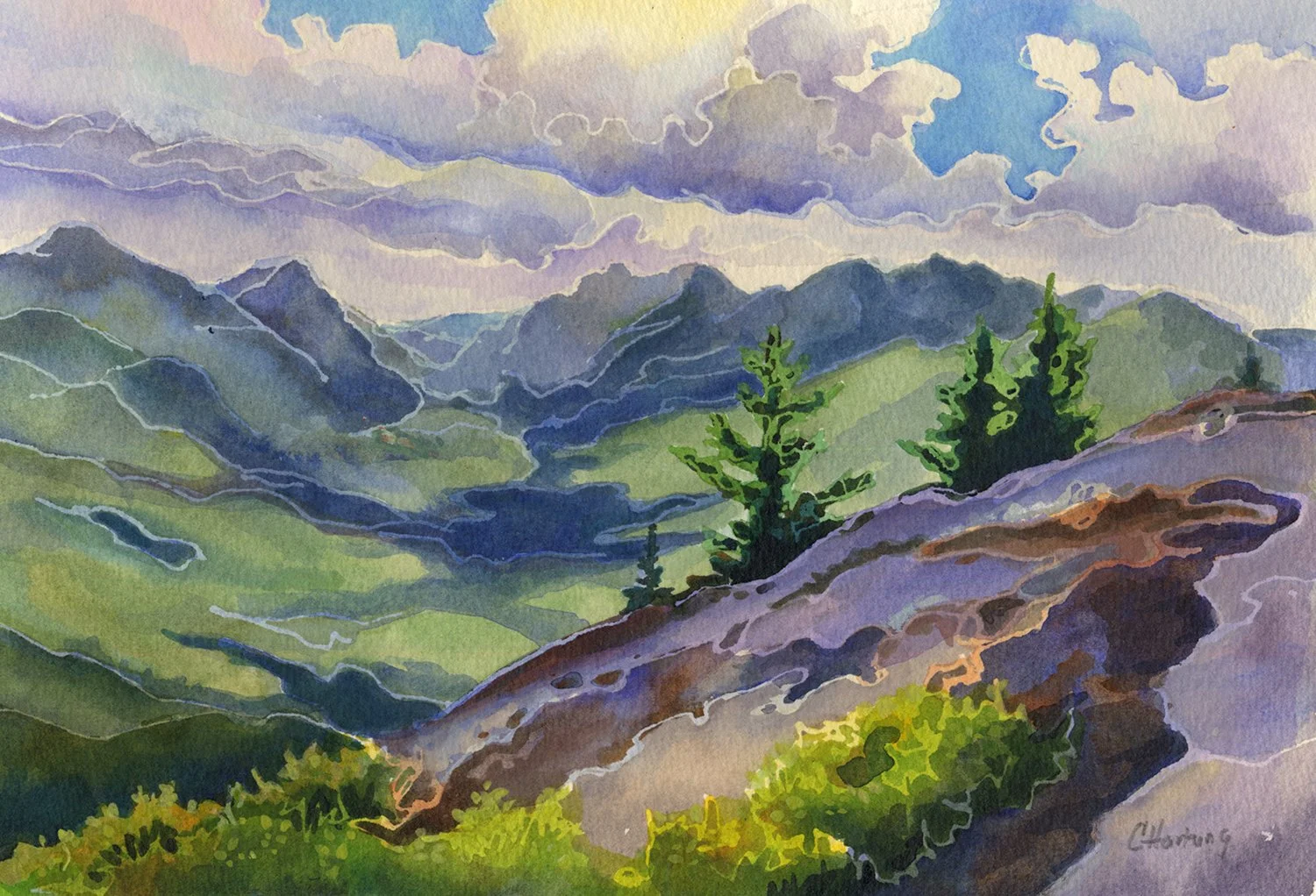 "Clouds & Cloud Shadows" (Original sold - 6x9 inch giclee prints available)