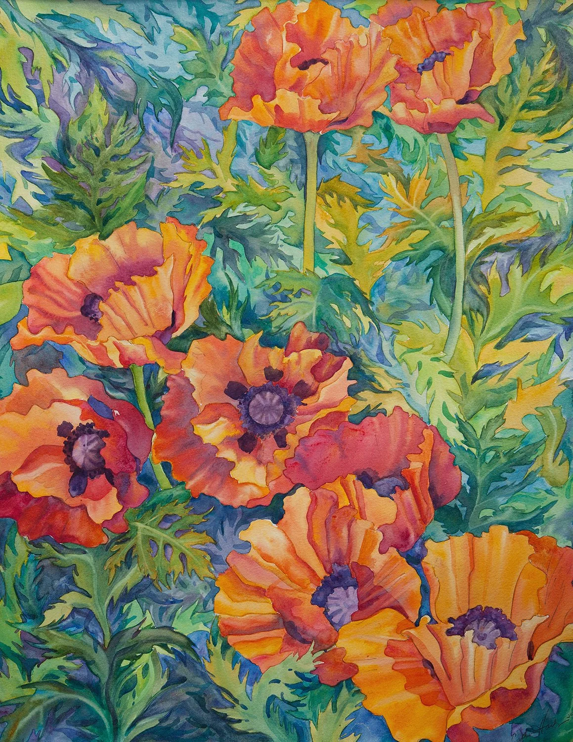 "Patterned Poppies" (Original sold - 
Limited Series 13x19 inch Giclee prints available)