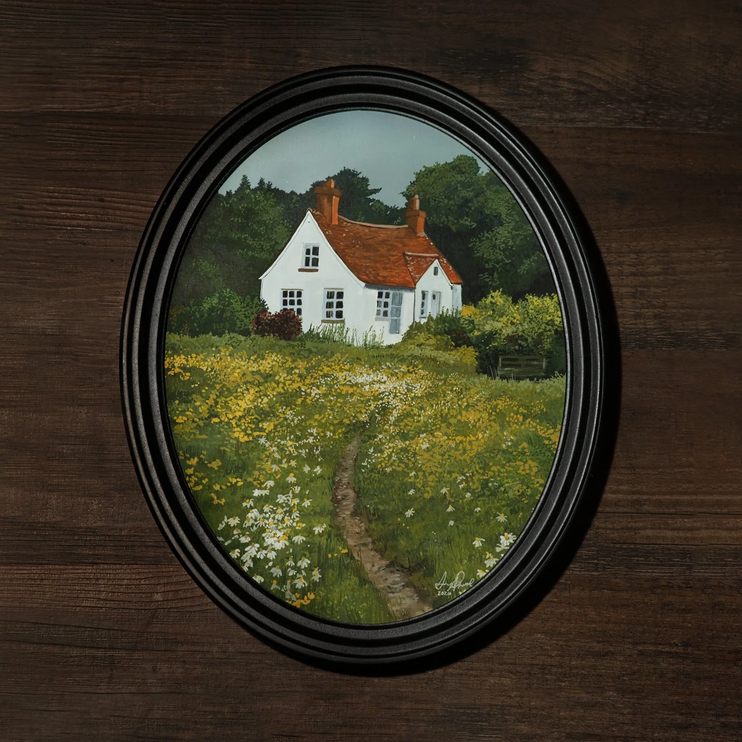 Cottage in a Field Original Framed Artwork