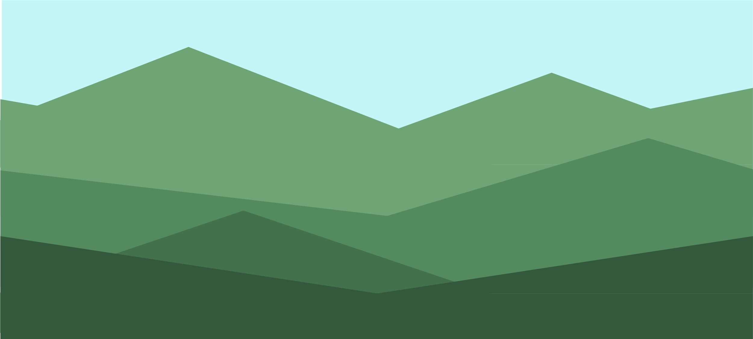 Abstract illustration of rolling hills in various shades of green against a light blue sky.
