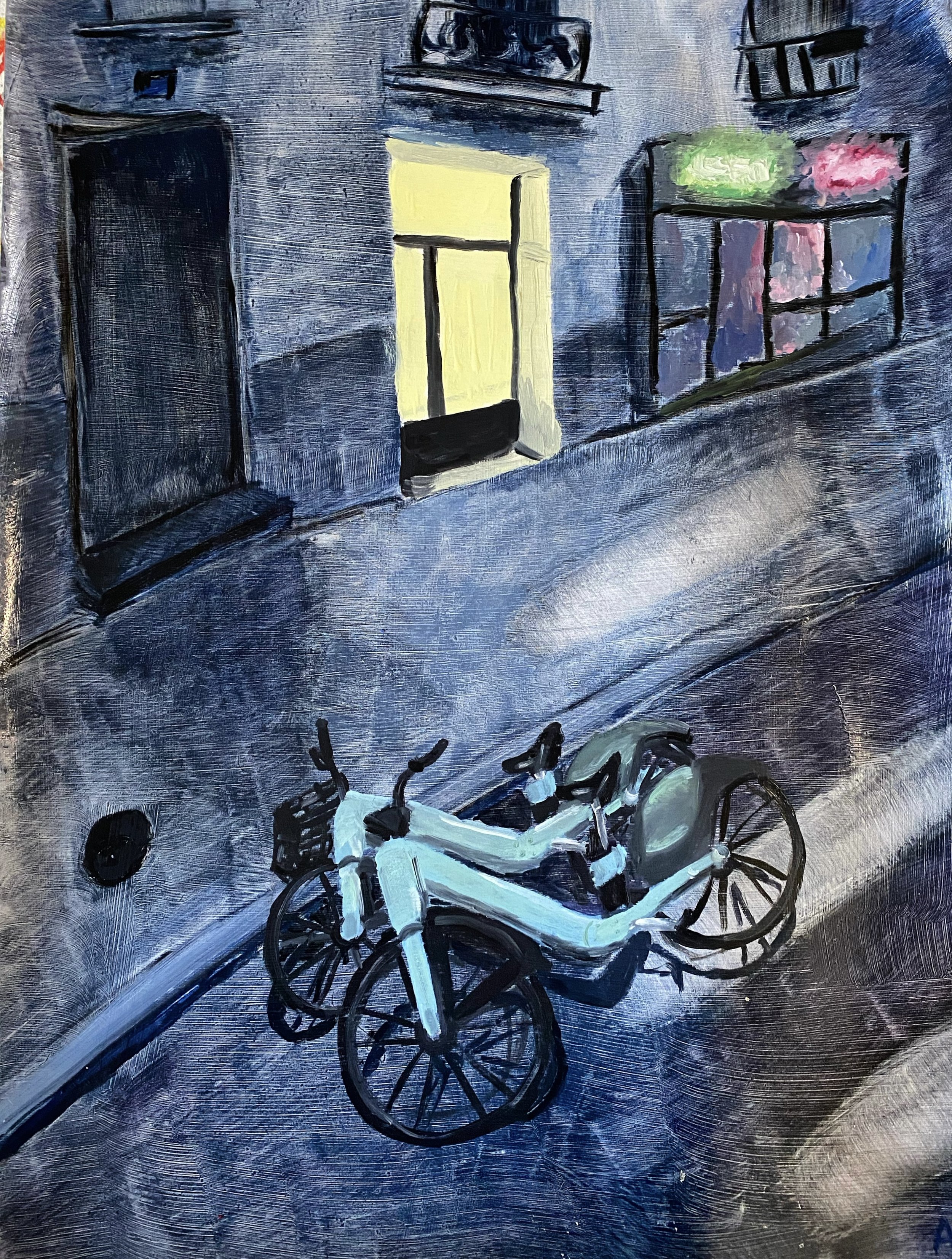 La chute, la nuit - Huile sur papier, 2024