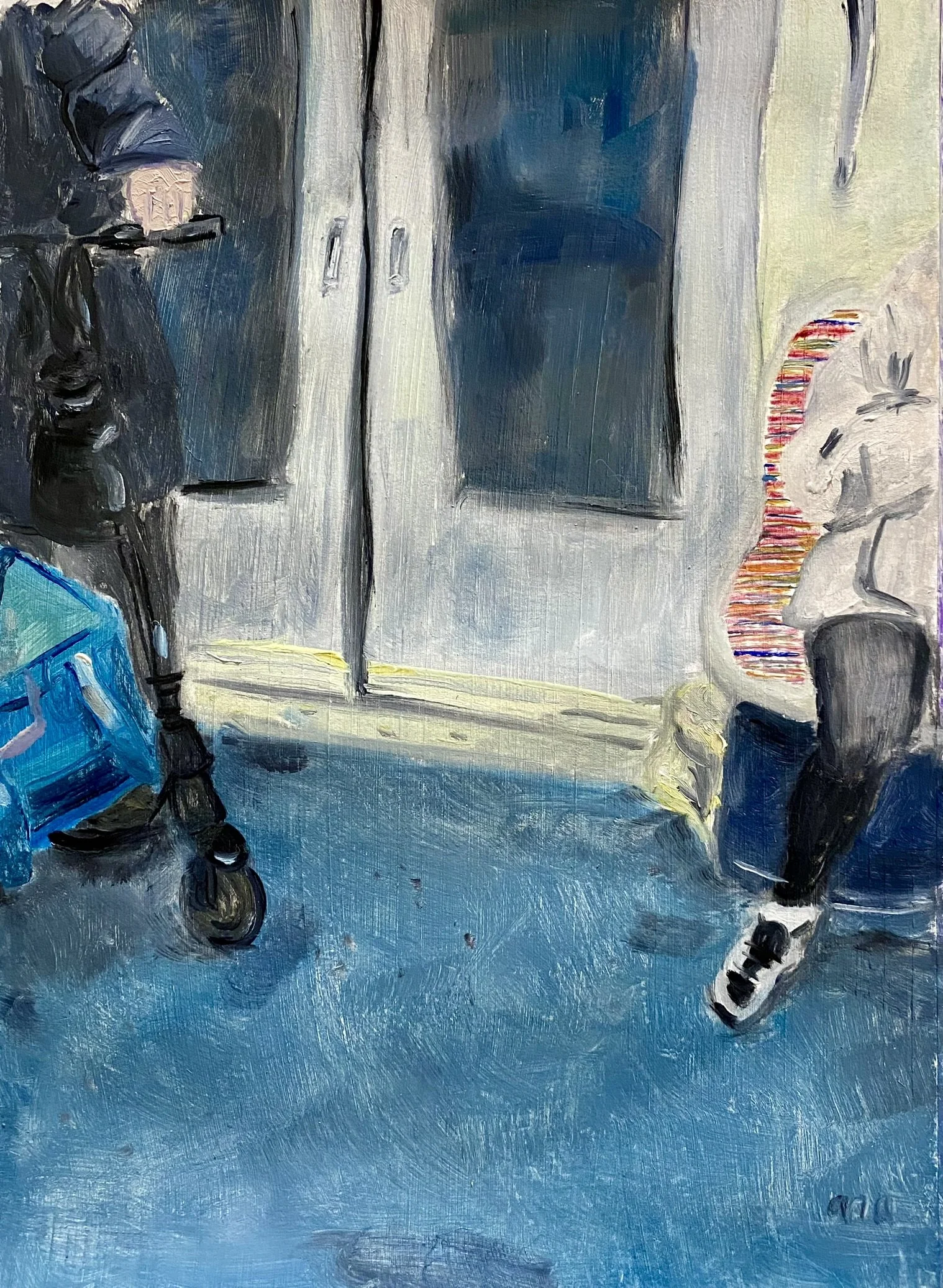 Livraison à métro - Huile sur papier, 2024