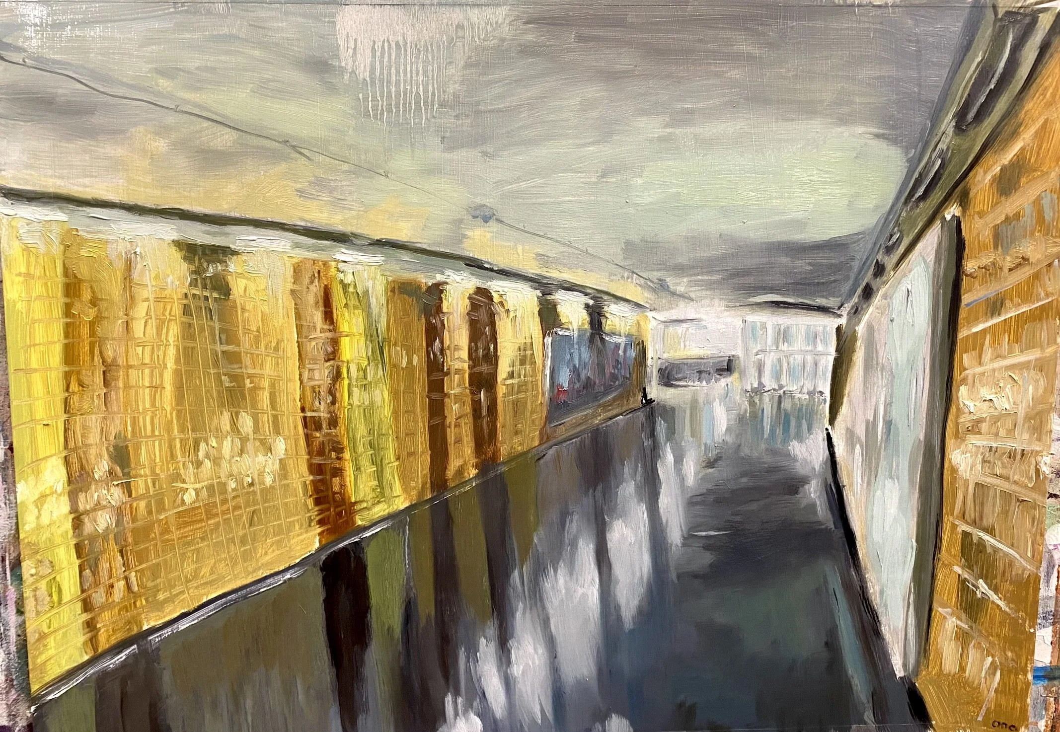 Le métro ; long - Huile sur papier, 2023