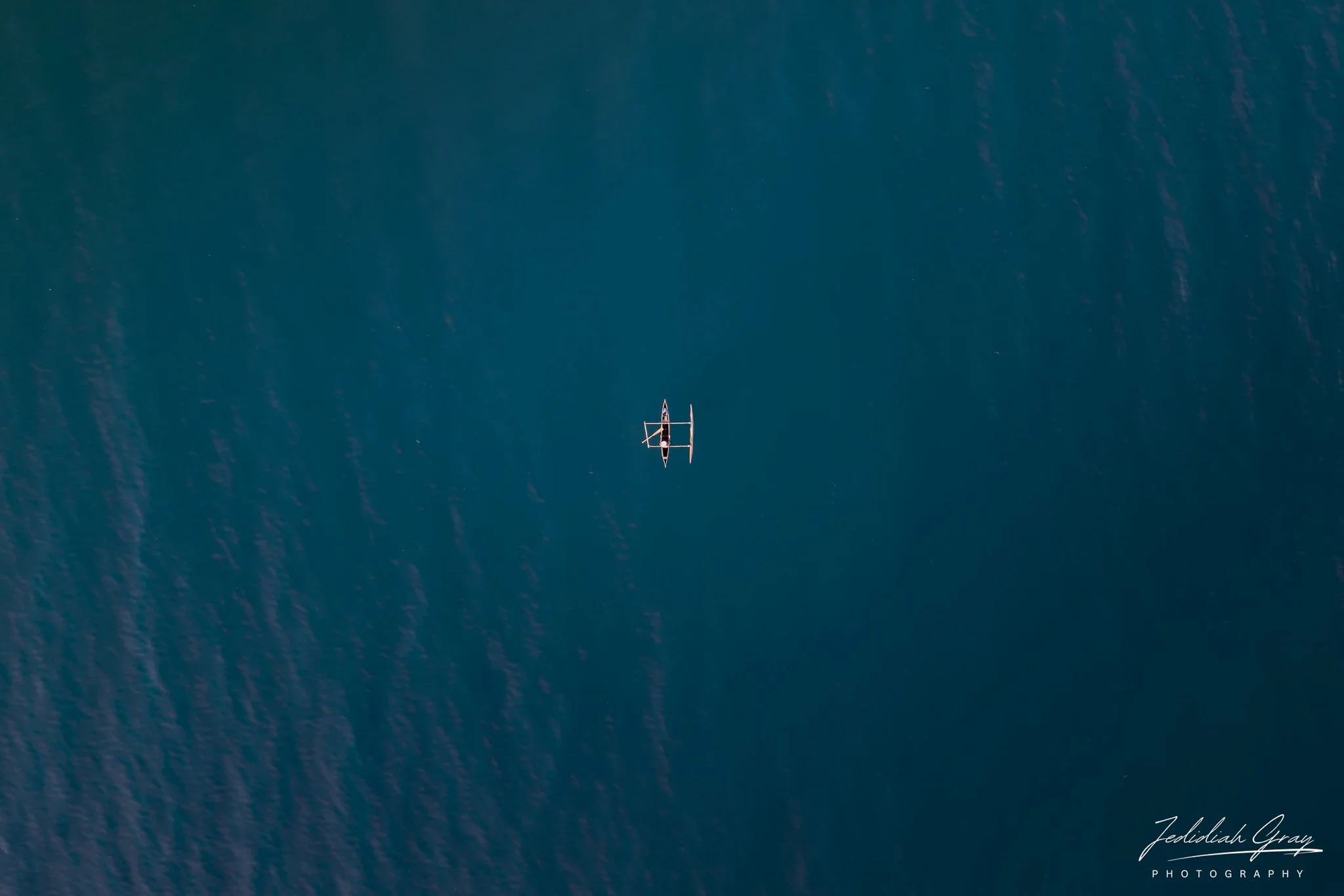 Aerial view of a fisherman fishing from his traditional pirogue