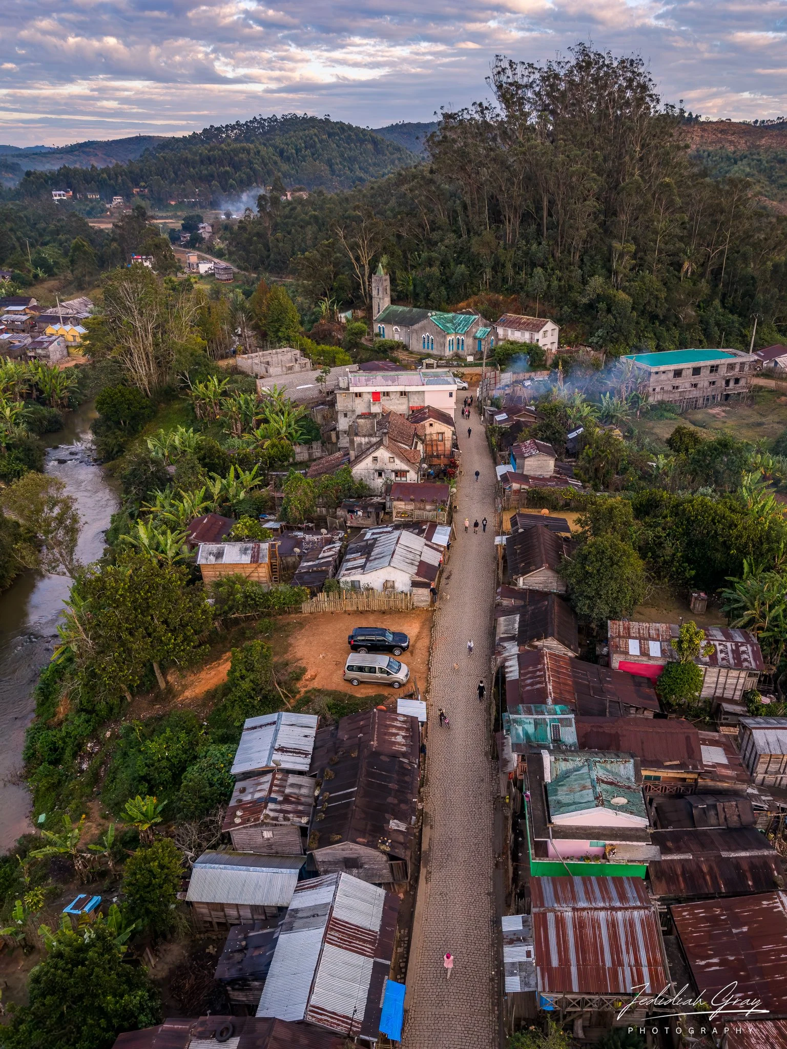 Aerial view of the main street of Andasibe village