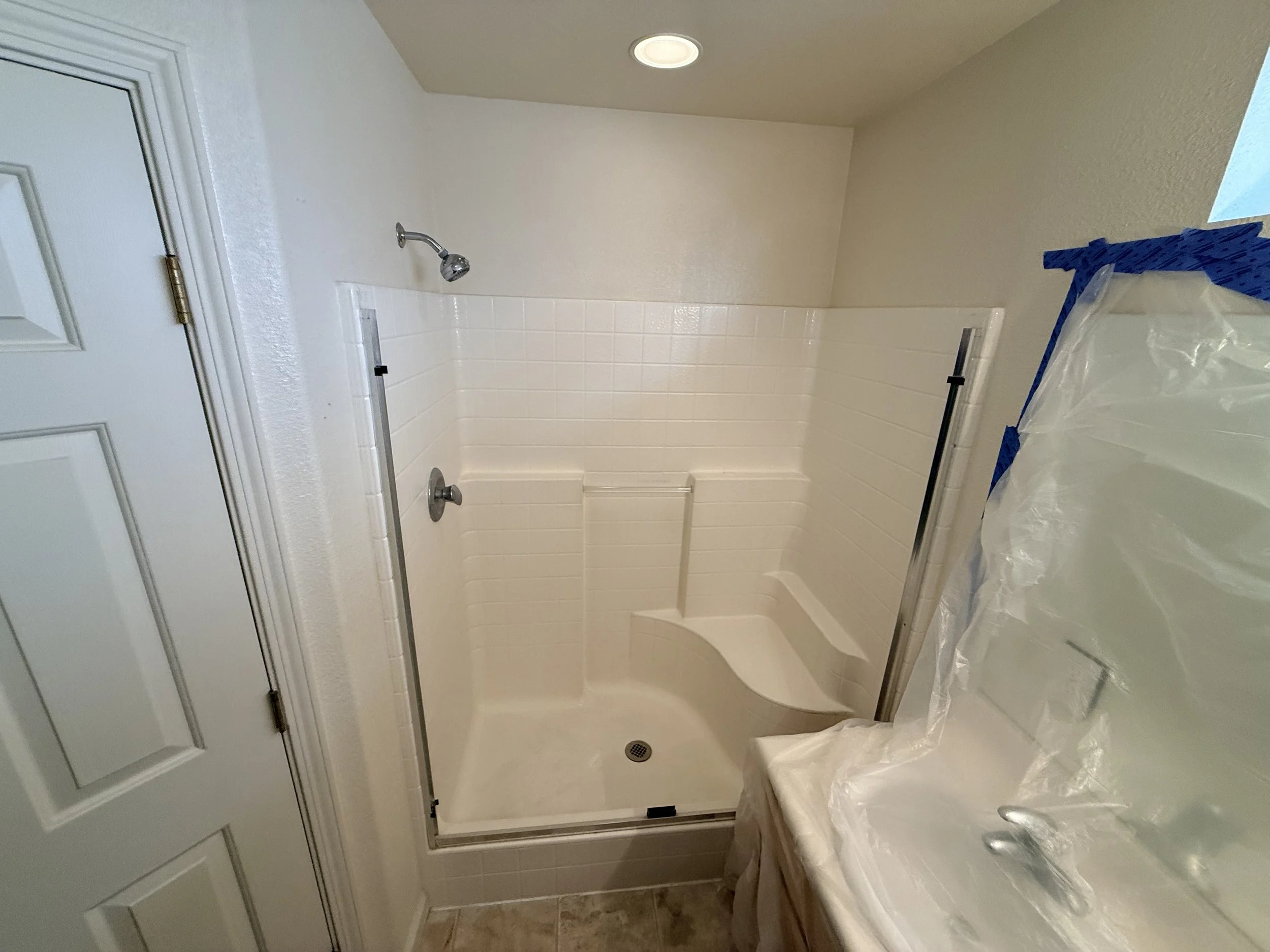 Shower Renovation 2 - To start demo I protected the mirrors and cabinets 