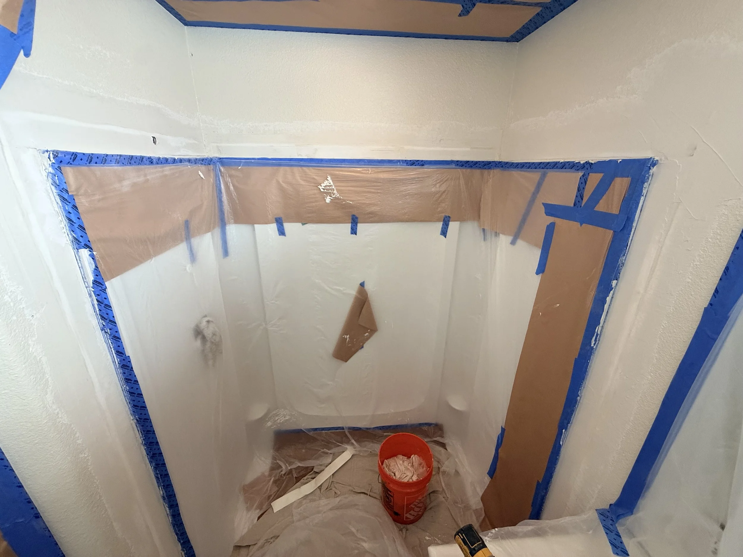 Shower Renovation 7 - New drywall installed and a coat of joint compound 