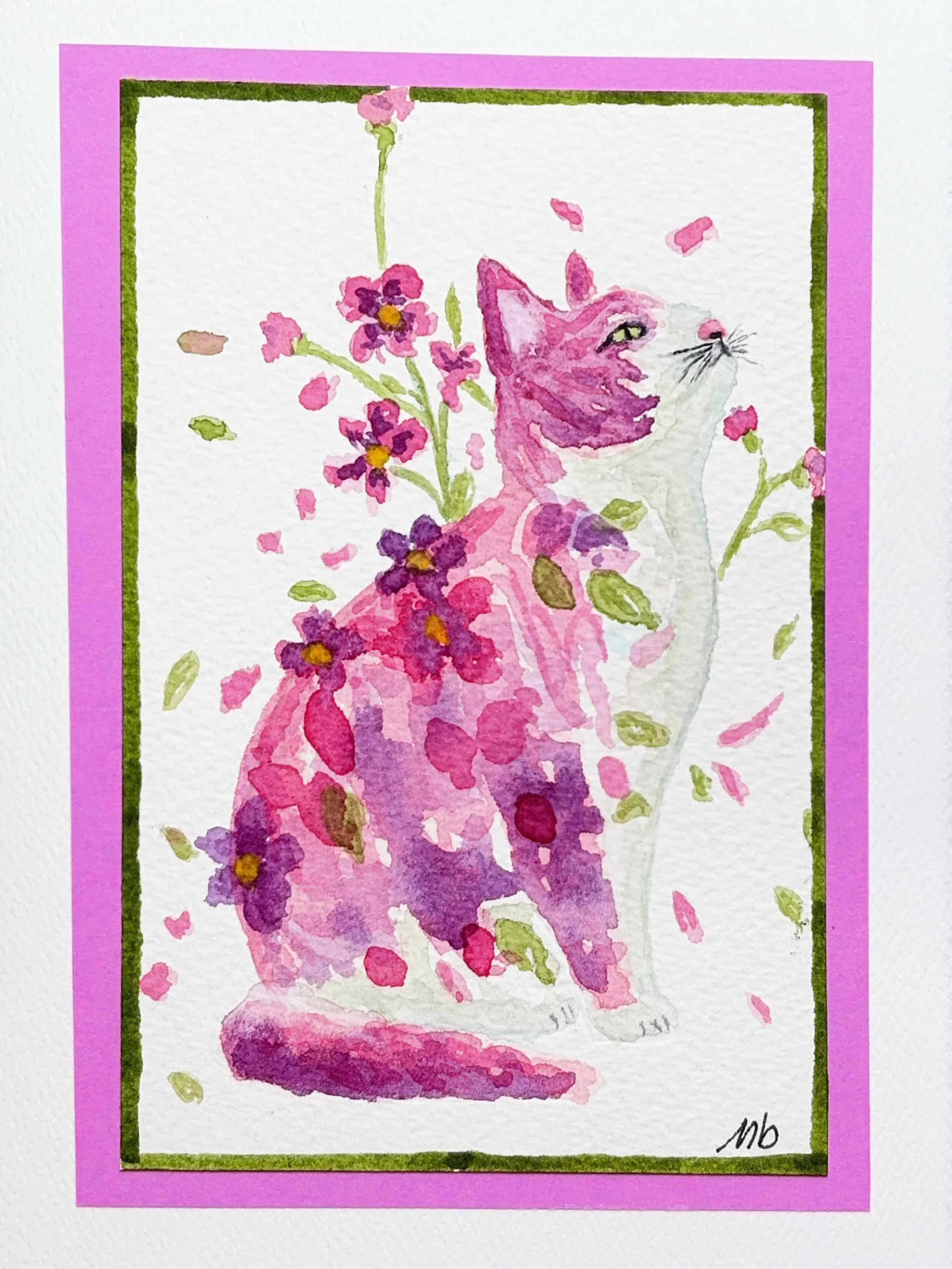 Chat rose en bouquet - format 1