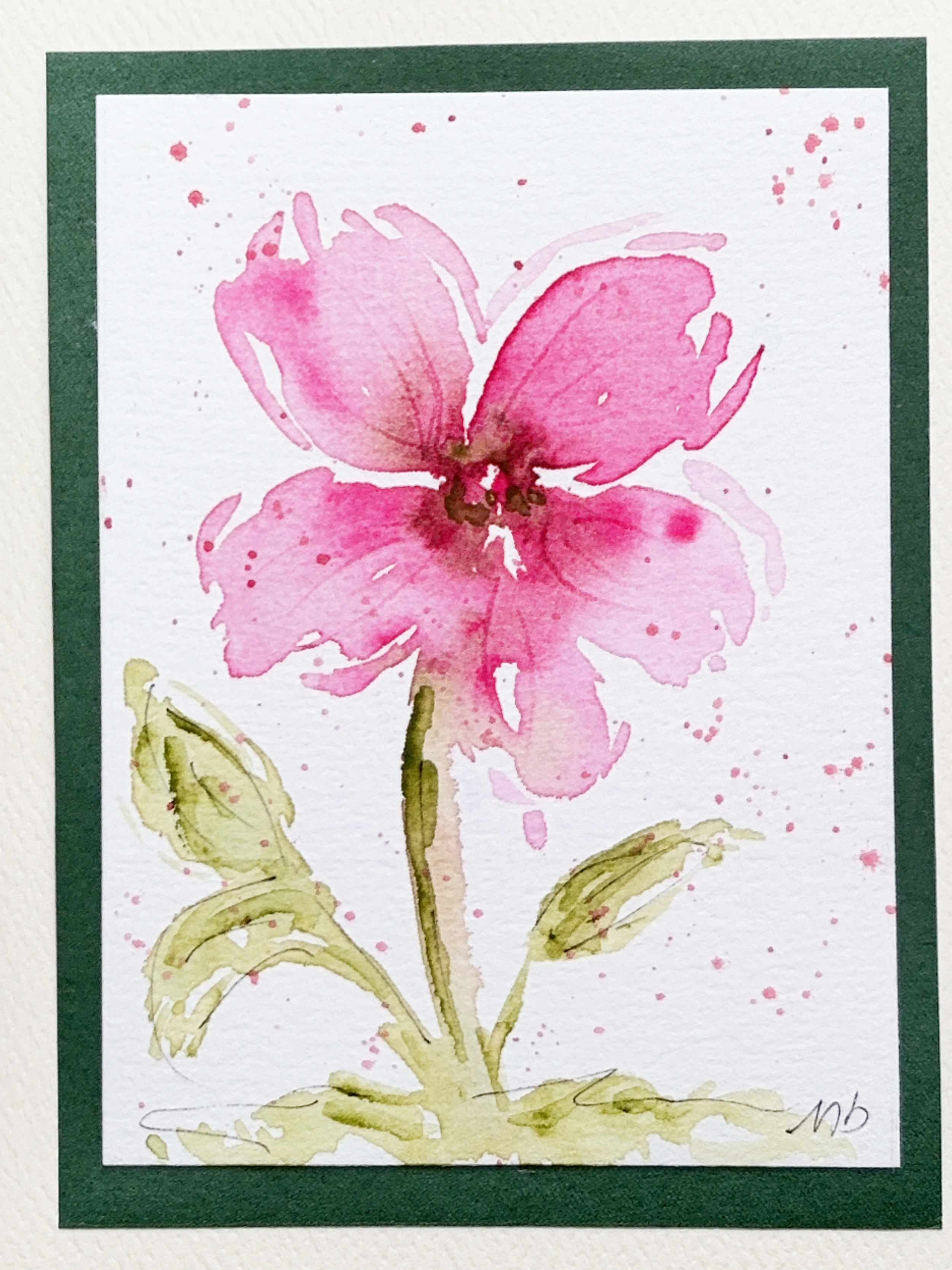 Fleur rose sur fond vert - format 3