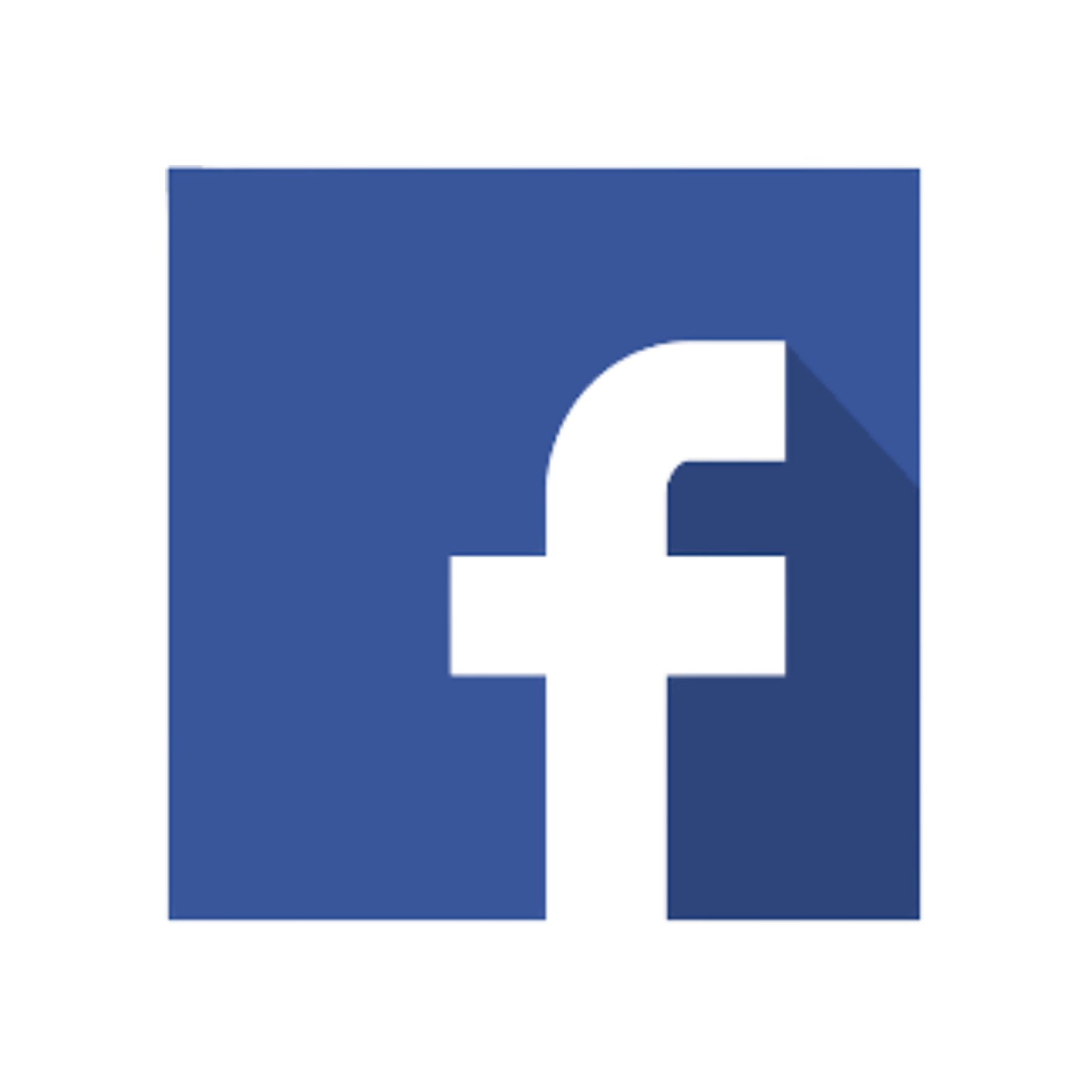 Facebook logo with a glitch effect on a blue background.
