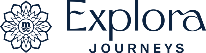 Logo with a decorative flower design and the words 'Explora Journeys'.
