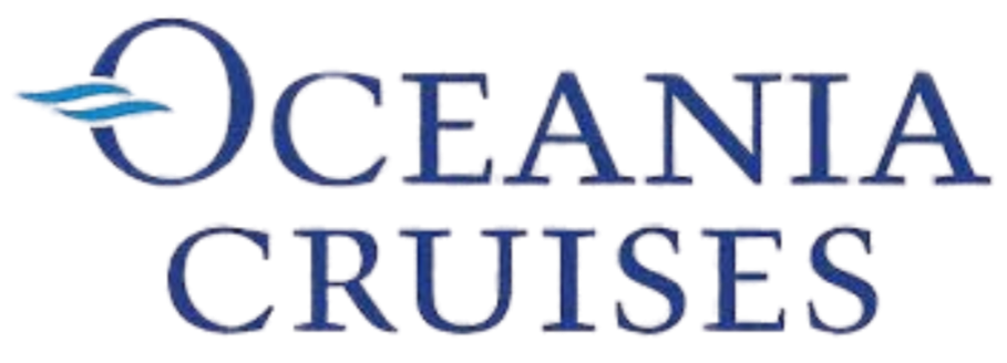 Logo for Oceania Cruises featuring a stylized whale in a circular design next to the text 'Oceania Cruises' in blue