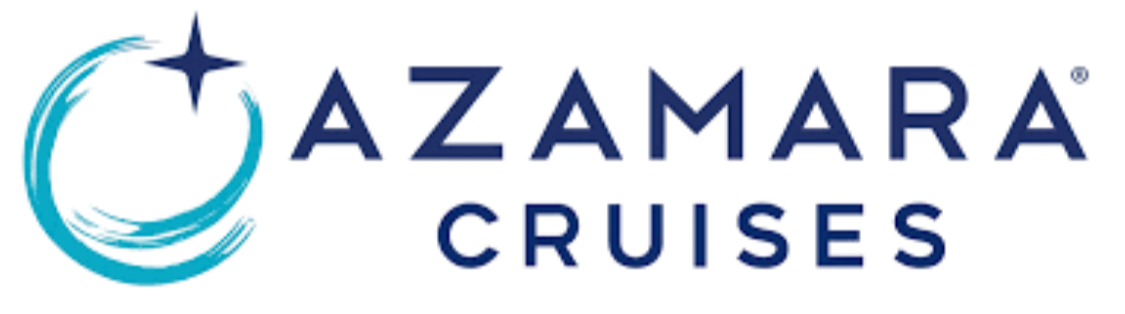 A logo for Azamara Cruises featuring a stylized blue circular design and a small star.