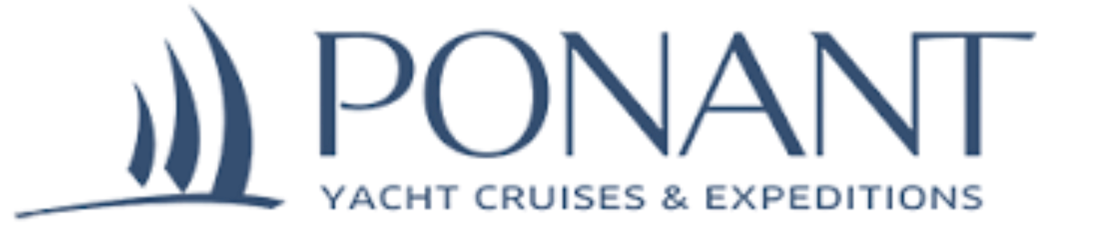 Logo of Ponant Yacht Cruises & Expeditions featuring a sailboat icon and blue text.