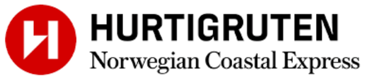 Logo for Hurtigruten Norweigen Coastal Express with a Red Circle and White "H".