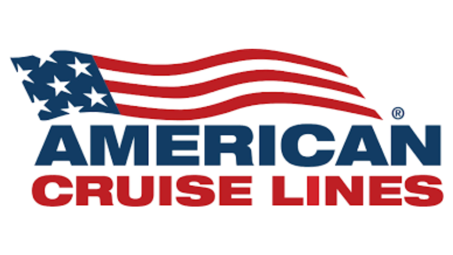 Logo of American Cruise Lines featuring a stylized American flag with red and white stripes and blue stars, and the text "AMERICAN CRUISE LINES" in blue and red.