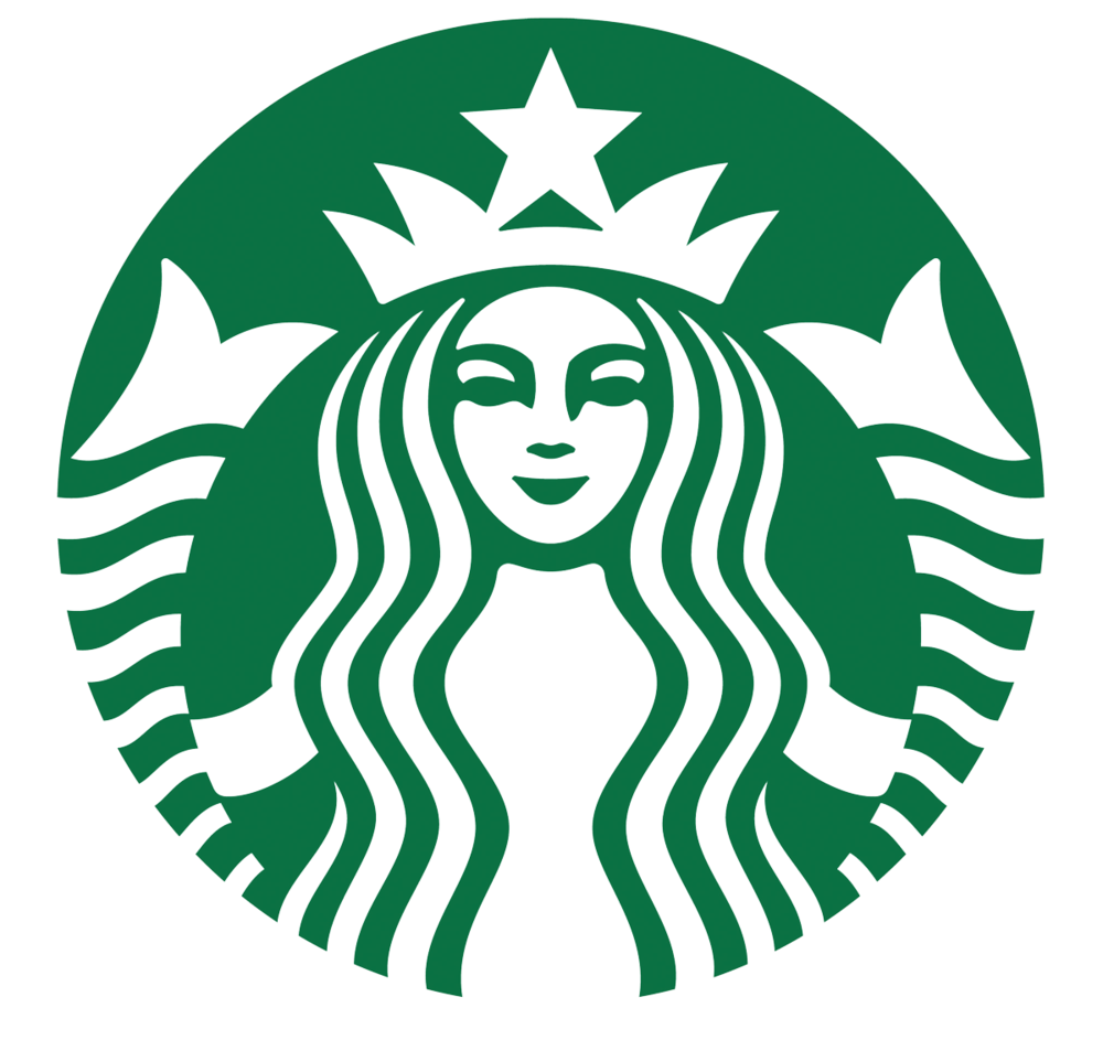 Starbucks logo featuring a green circle with a stylized two-tailed mermaid or siren with a crown.
