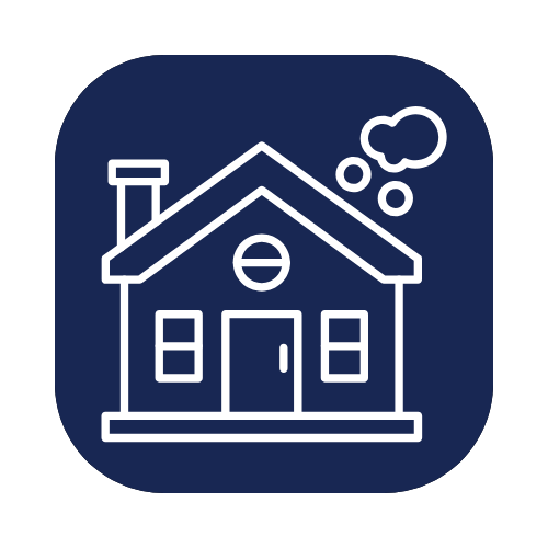 Icon of a house with smoke coming out of the chimney and a thought bubble above the roof