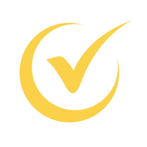 Gold checkmark inside a circle on a black background.