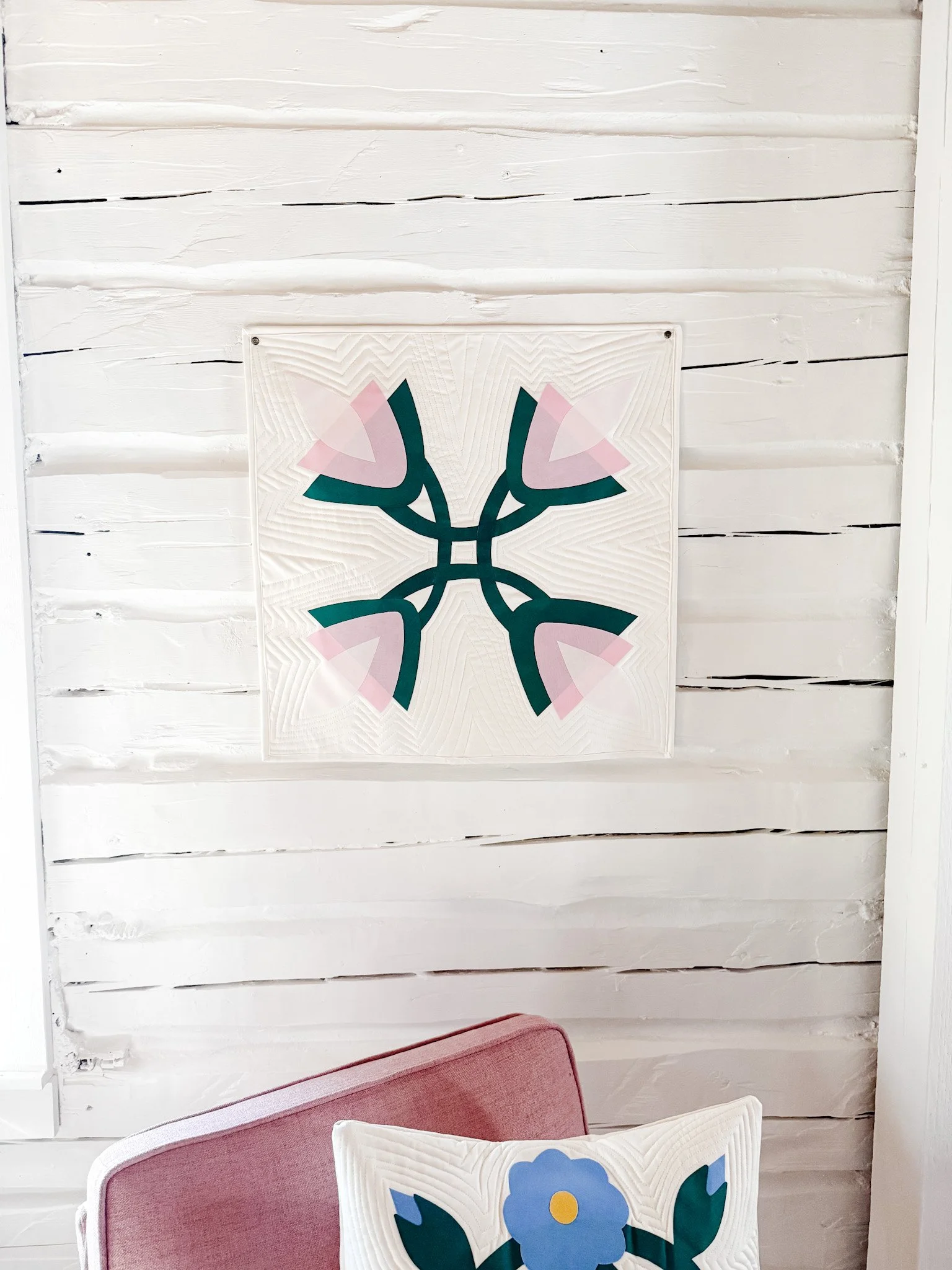 Pink Peony Wall Hanging Applique Quilt Pattern