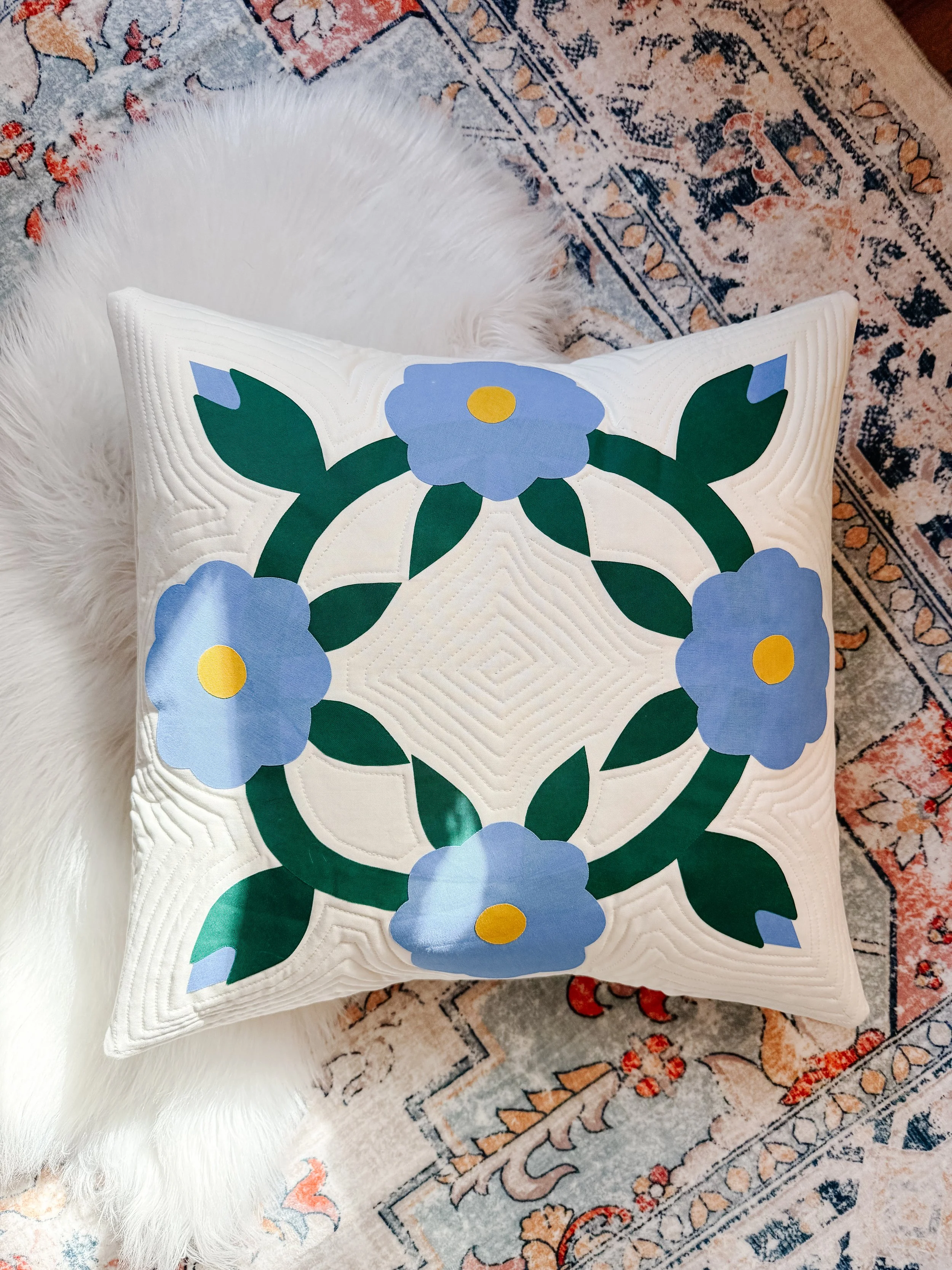 Bluebells Floral Applique Pillow Cover Pattern